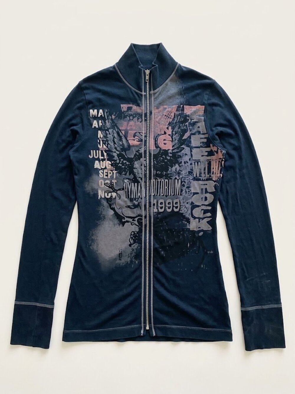 Skinny Minnie Y2K Grunge Graphic Full Zip Fitted Top L (Fits S/M)